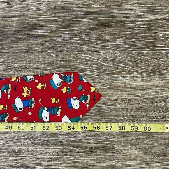 PEANUTS Men’s Novelty Silk Tie Snoopy Golf Woodstock Red Cartoon Humor Dog Bird - Picture 8 of 13